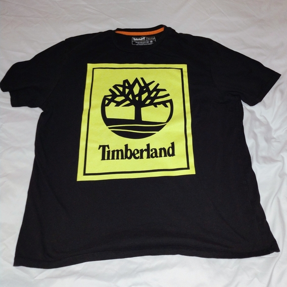 Timberland Black Tee with Neon Yellow Logo Block - Picture 7 of 10